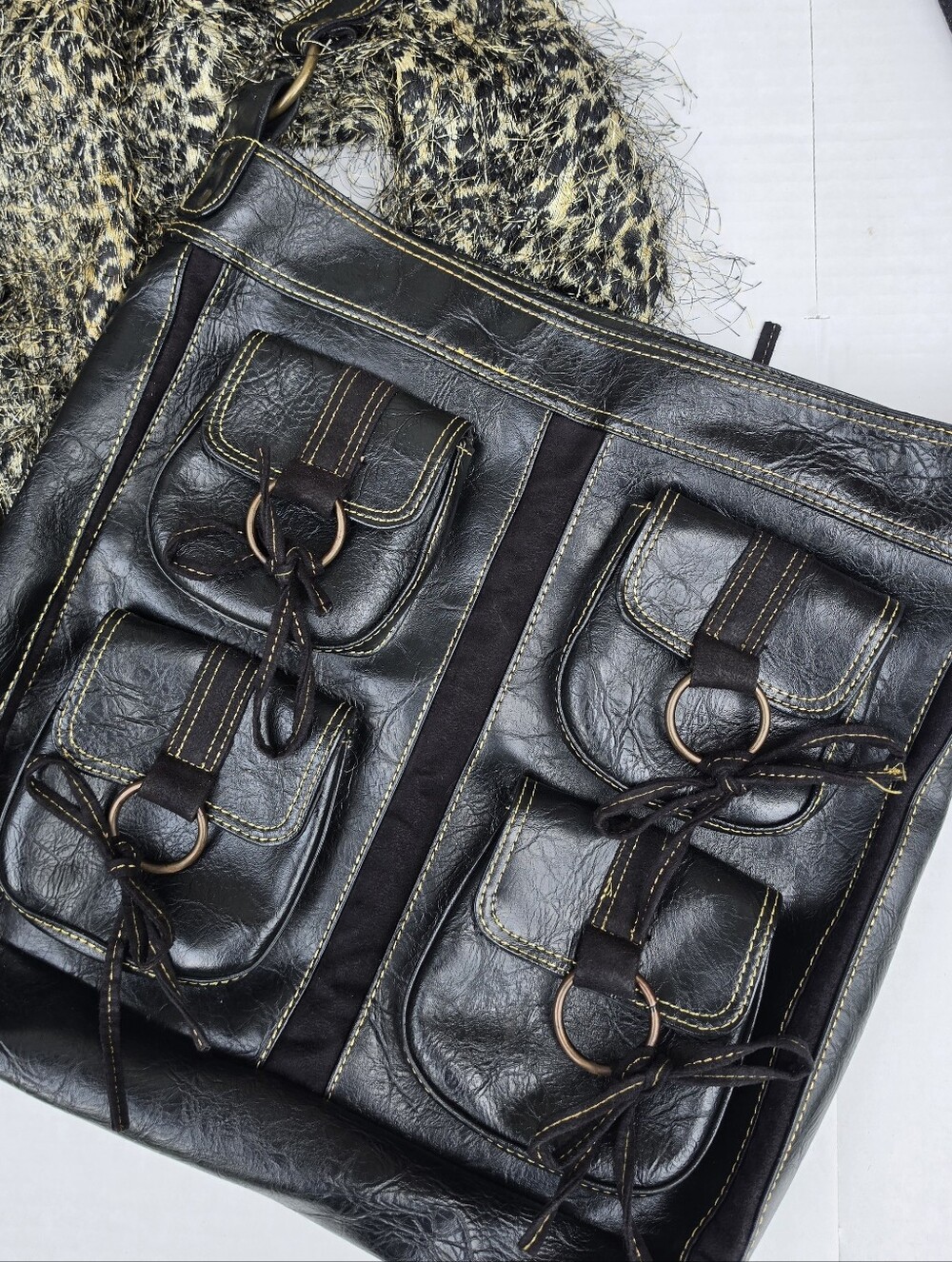 Vintage Candie’s Y2K Black Cargo Multi Pocket Shoulder Bag Grunge Purse